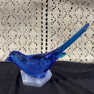 Vtg Art Glass Figurine Cobalt Blue Bird Signed Fenton Known As "BlueBird Of Happ